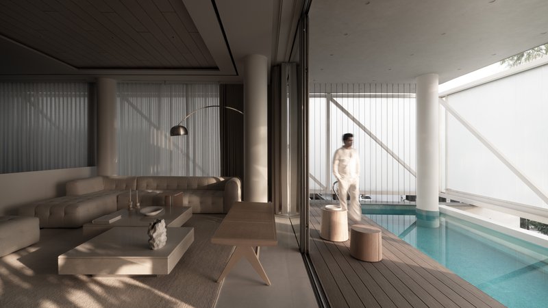 Residência BB 214 / Minimalist Architecture & Design Studio - Fotografia de Interiores, Sala de Estar, Vidro, Cadeira, Balcão